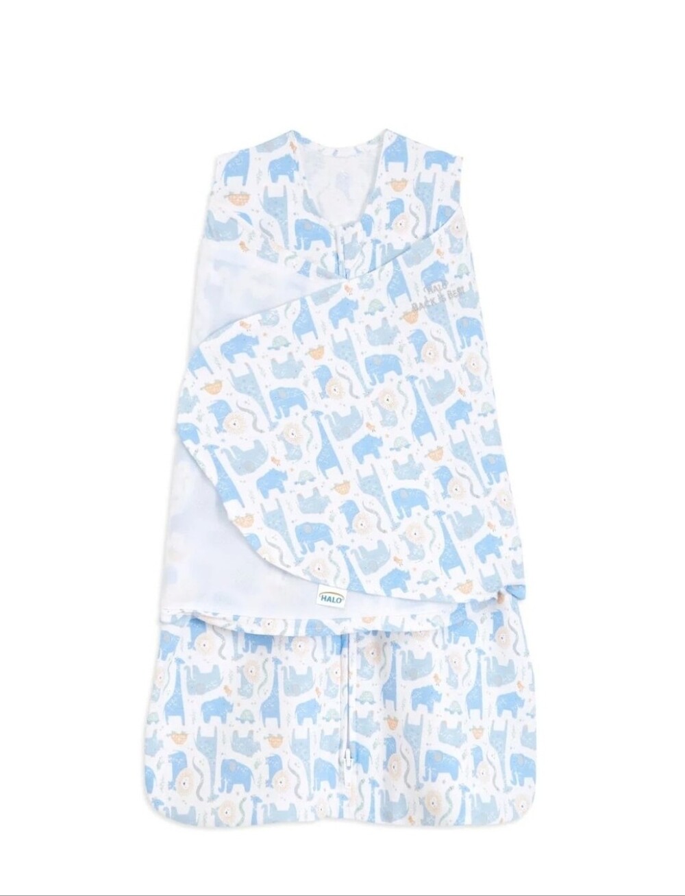HALO Sleep Sack Swaddle + Sleep Bag in Light Blue Animal Print